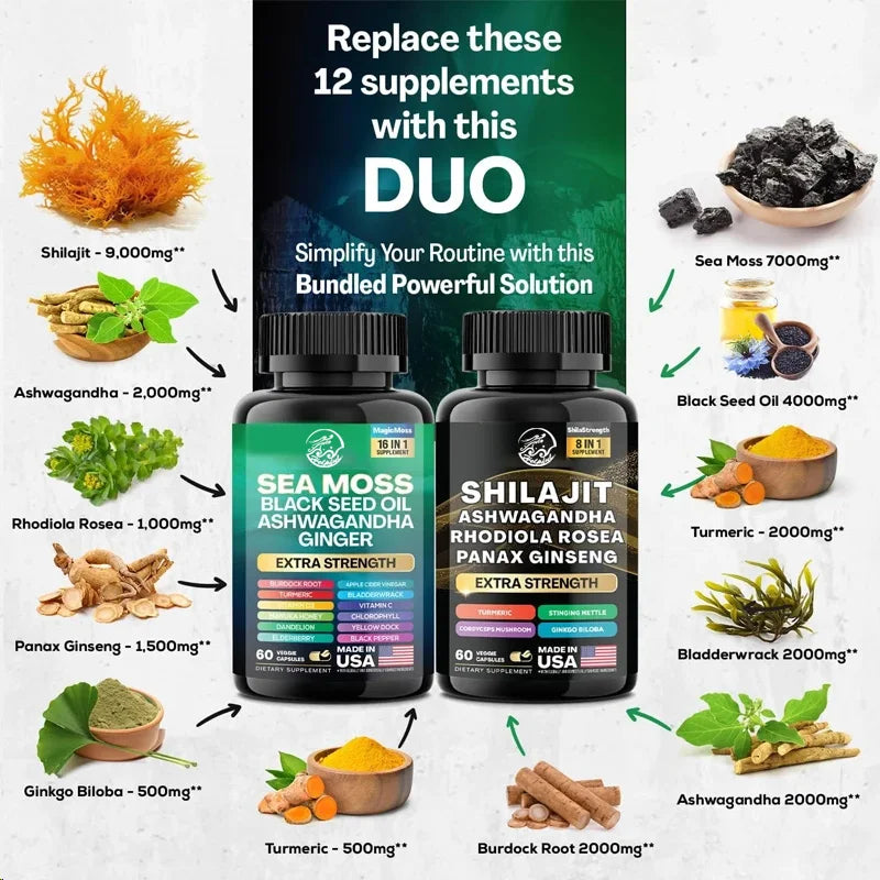 The seaweed+Shilajit two-piece set includes 180 capsules 20 in 1
