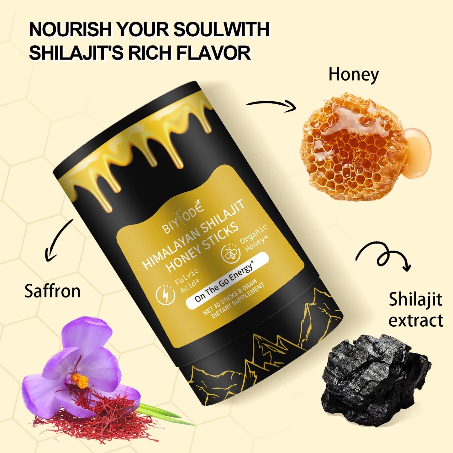 Pure Himalayan Shilajit Honey Sticks & Saffron