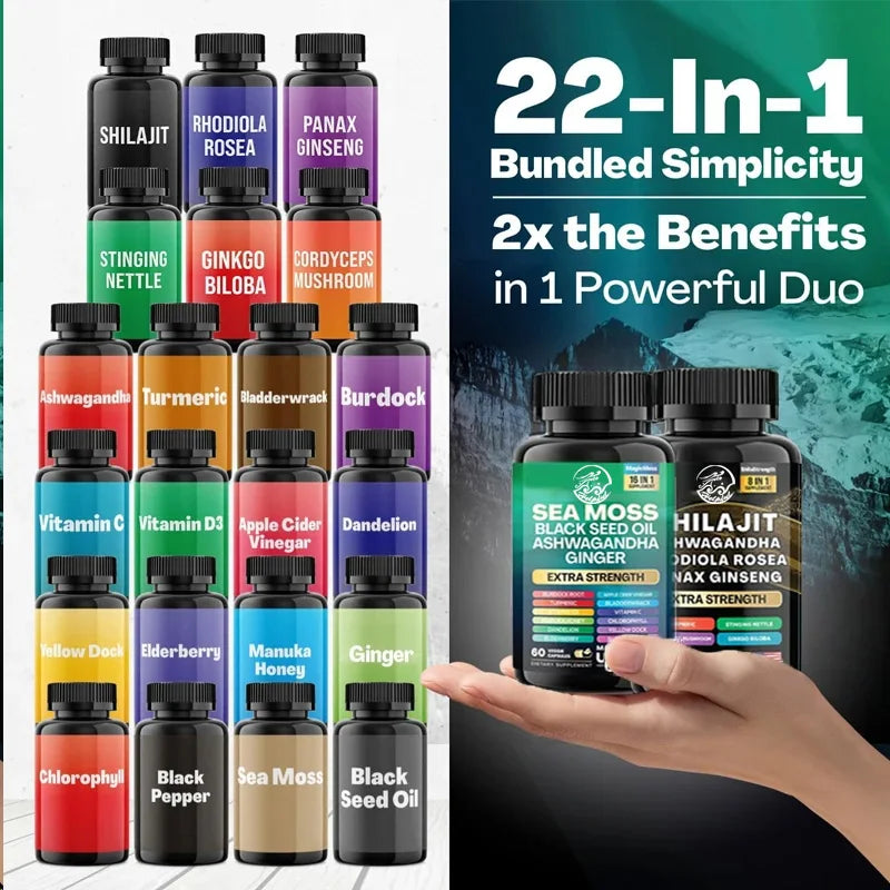 The seaweed+Shilajit two-piece set includes 180 capsules 20 in 1