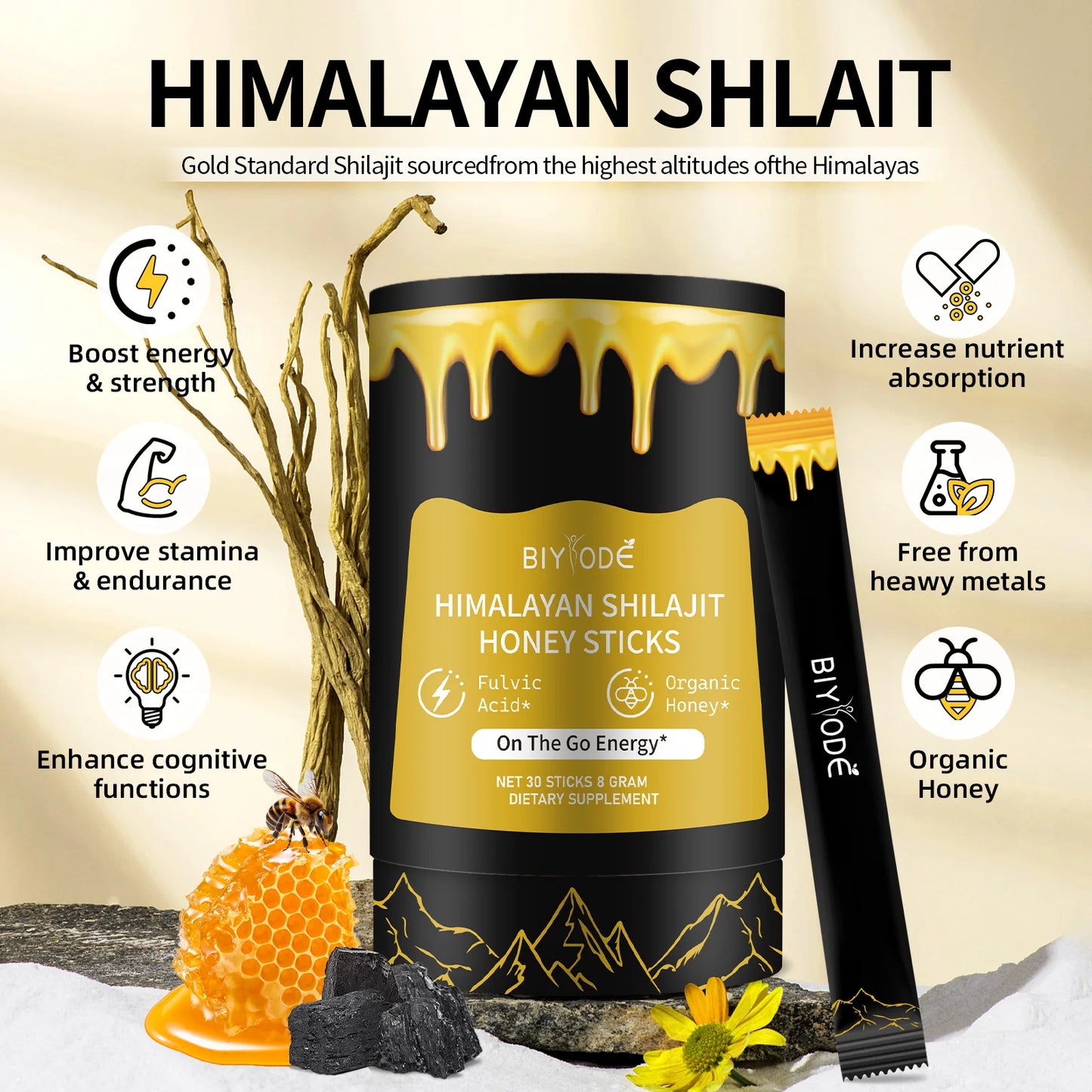 Pure Himalayan Shilajit Honey Sticks & Saffron