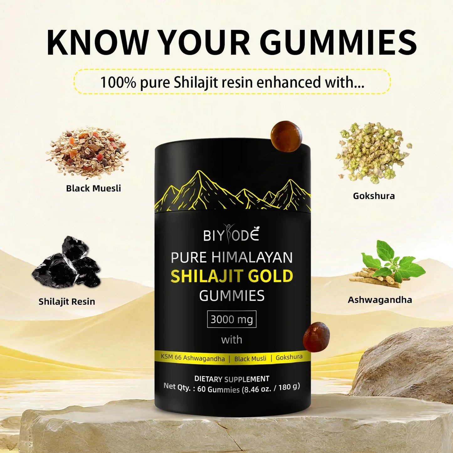 Pure Shilajit Gummies Gold for Men & Women 3000mg Himalayan