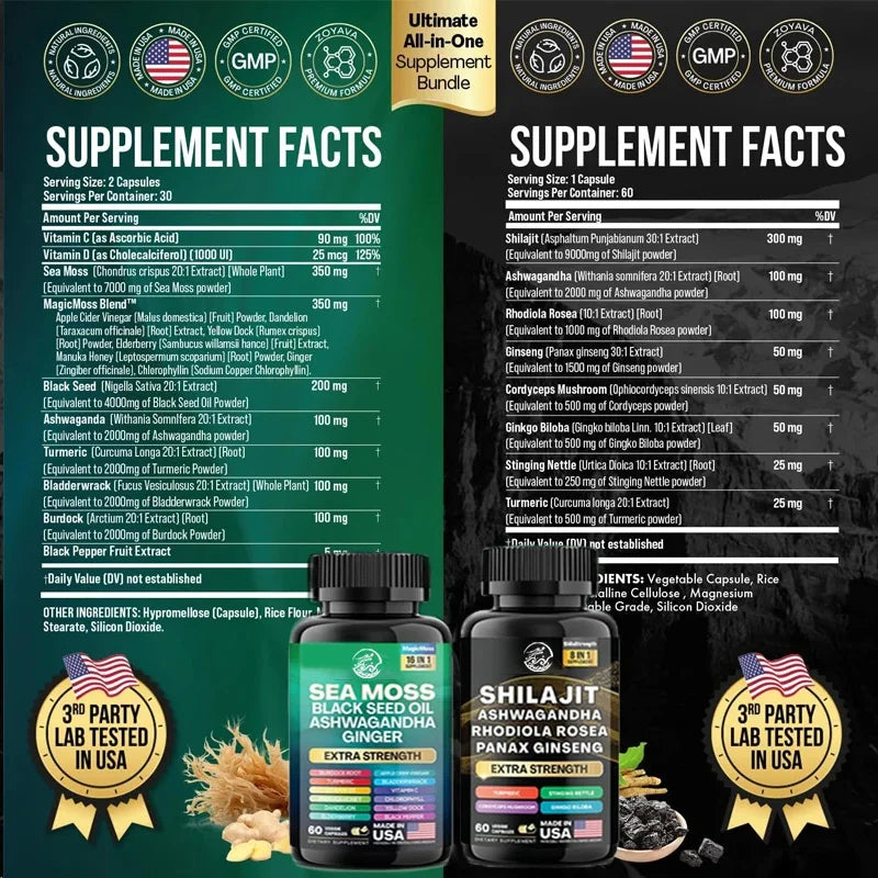 The seaweed+Shilajit two-piece set includes 180 capsules 20 in 1